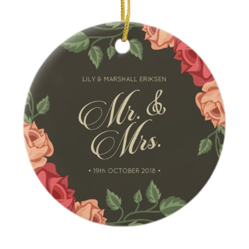 Elegant Floral Mr &amp; Mrs Wedding | Ceramic Ornament