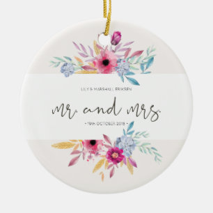 Elegant Floral Mr & Mrs Wedding   Ceramic Ornament
