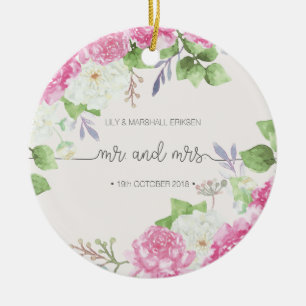 Elegant Floral Mr & Mrs Wedding   Ceramic Ornament