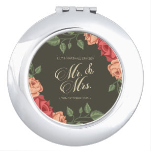 Elegant Floral Mr & Mrs Wedding   Compact Mirror