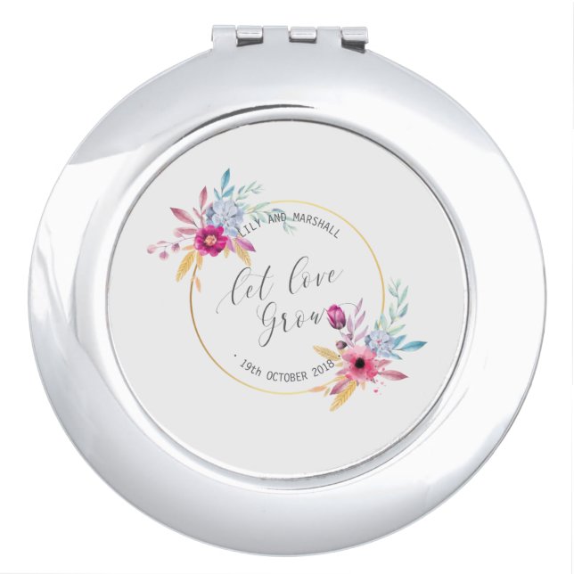 Elegant Floral Mr & Mrs Wedding | Compact Mirror (Front)