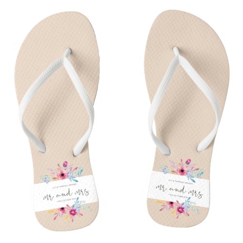 Elegant Floral Mr  Mrs Wedding  Flip Flops