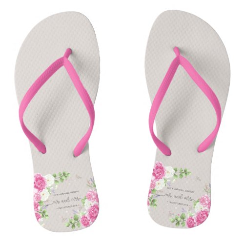 Elegant Floral Mr  Mrs Wedding  Flip Flops