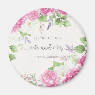 Elegant Floral Mr & Mrs Wedding Fridge Magnet