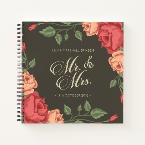 Elegant Floral Mr  Mrs Wedding Guestbook Notebook