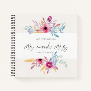 Elegant Floral Mr & Mrs Wedding Guestbook Notebook