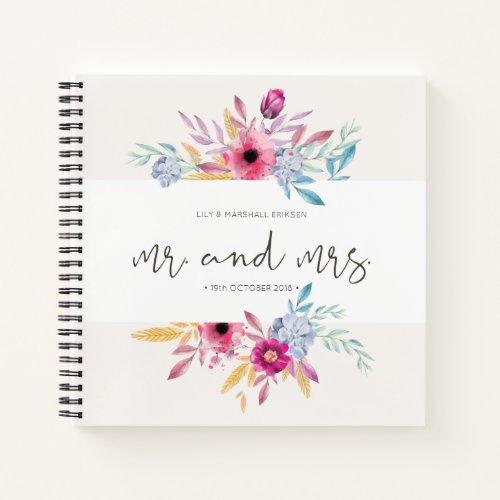 Elegant Floral Mr  Mrs Wedding Guestbook Notebook