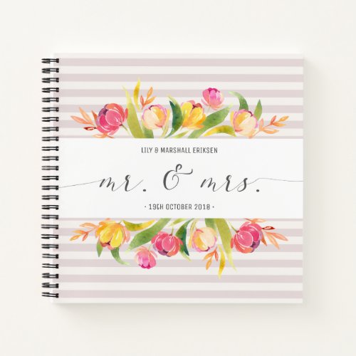 Elegant Floral Mr  Mrs Wedding Guestbook Notebook