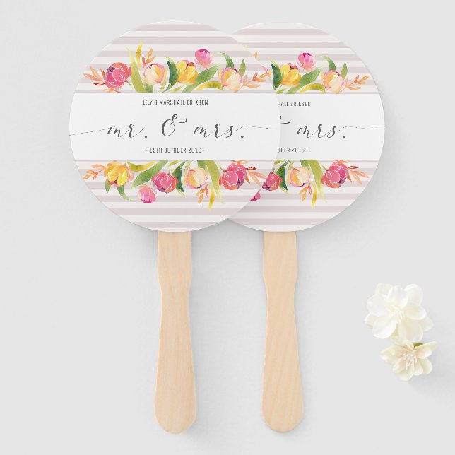 Elegant Floral Mr & Mrs Wedding | Hand Fans (Front and Back)