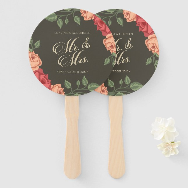 Elegant Floral Mr & Mrs Wedding | Hand Fans (Front and Back)