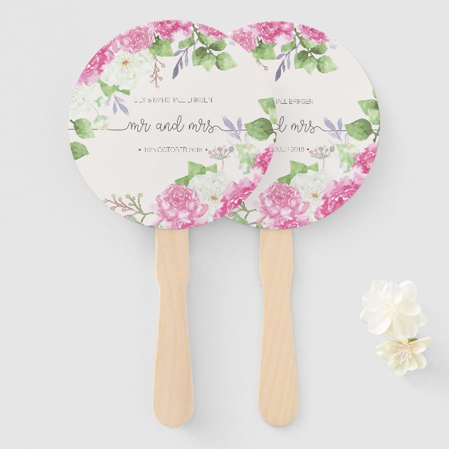 Elegant Floral Mr & Mrs Wedding | Hand Fans (Front and Back)