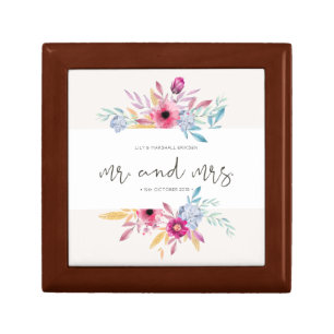 Elegant Floral Mr & Mrs Wedding Keepsake Box
