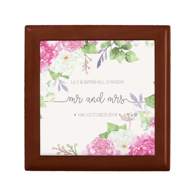 Elegant Floral Mr & Mrs Wedding | Keepsake Box (Front)