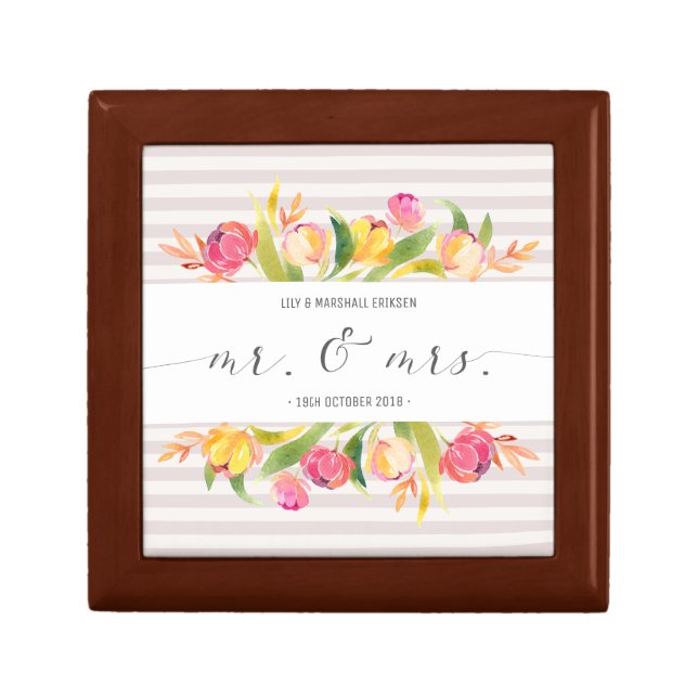 Elegant Floral Mr & Mrs Wedding | Keepsake Box (Front)
