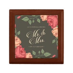 Elegant Floral Mr & Mrs Wedding Keepsake Box