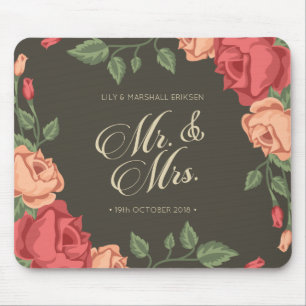 Elegant Floral Mr & Mrs Wedding   Mousepad