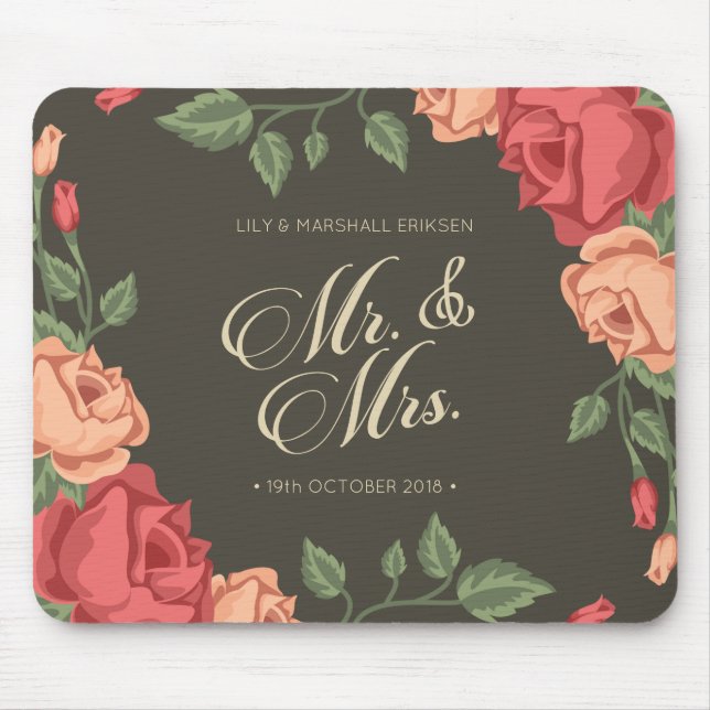Elegant Floral Mr & Mrs Wedding | Mousepad (Front)