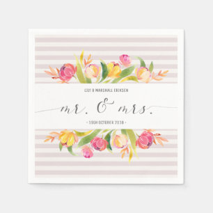 Elegant Floral Mr & Mrs Wedding   Paper Napkin