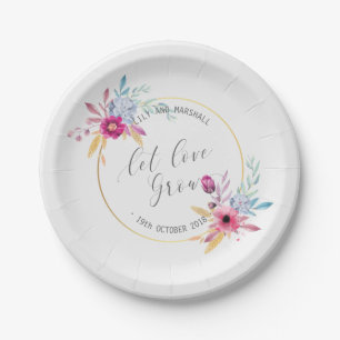 Elegant Floral Mr & Mrs Wedding Paper Plate
