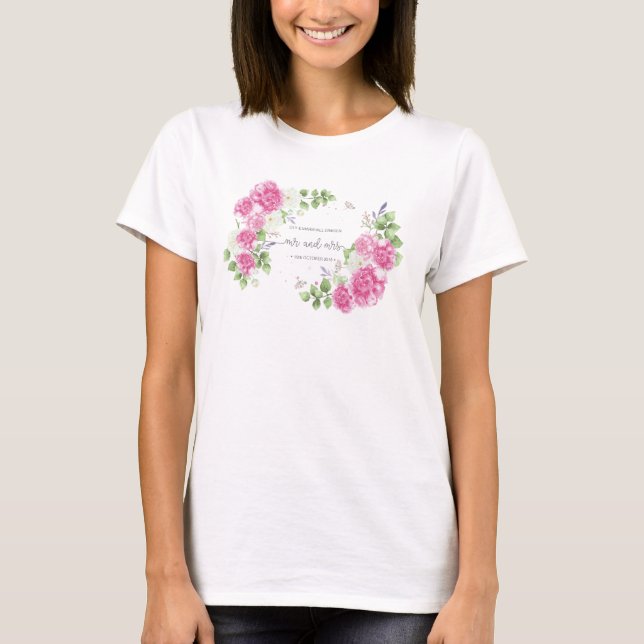 Elegant Floral Mr & Mrs Wedding | T-Shirt (Front)