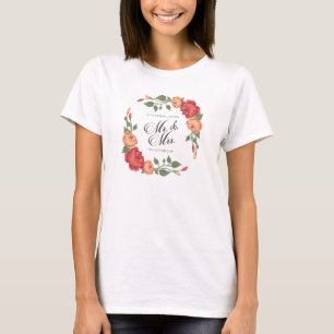 Elegant Floral Mr & Mrs Wedding T-Shirt