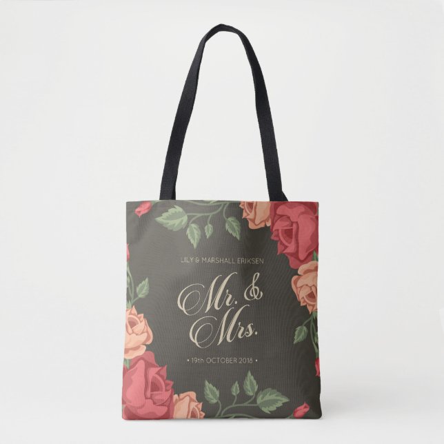 Elegant Floral Mr & Mrs Wedding | Tote Bag (Front)