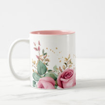Elegant Floral Mug with Pink Roses and Greenery