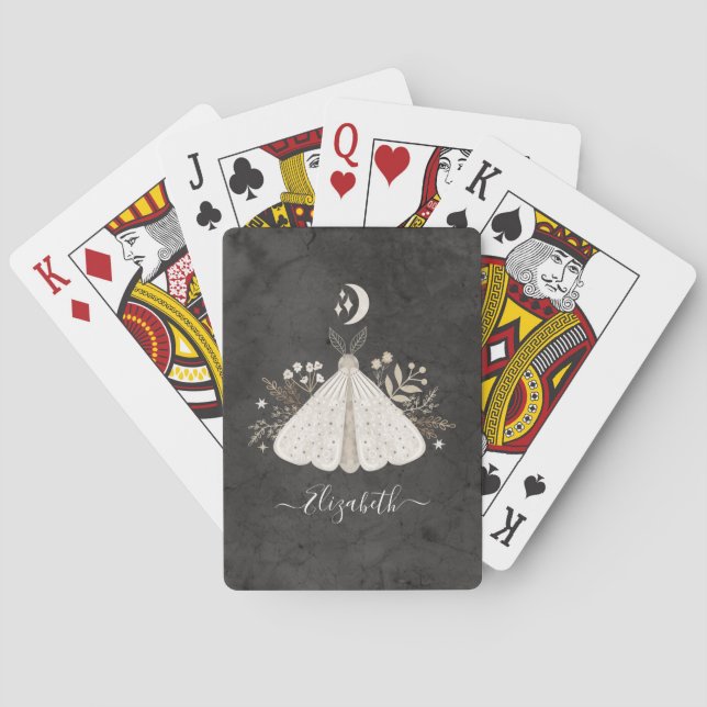 Elegant Floral Mystical Celestial Moth Poker Cards (Back)