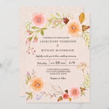 Elegant Floral N Damask Bridal Shower Wreath Invitation by LuxuryWeddings at Zazzle