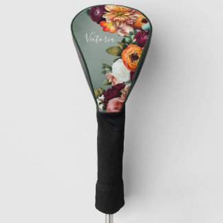 Elegant Floral Name Script Customized Sage Green Golf Head Cover