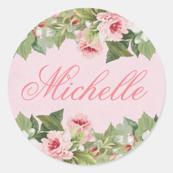 Elegant floral name sticker w/ flowers