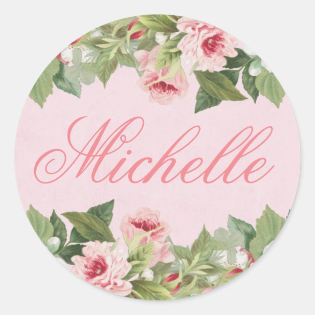 Elegant floral name sticker w/ flowers (Front)