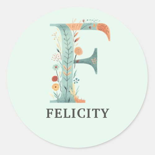 Elegant Floral Nature Letter F Personalized Name Classic Round Sticker