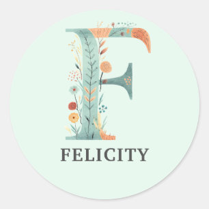 Elegant Floral Nature Letter F Personalized Name Classic Round Sticker