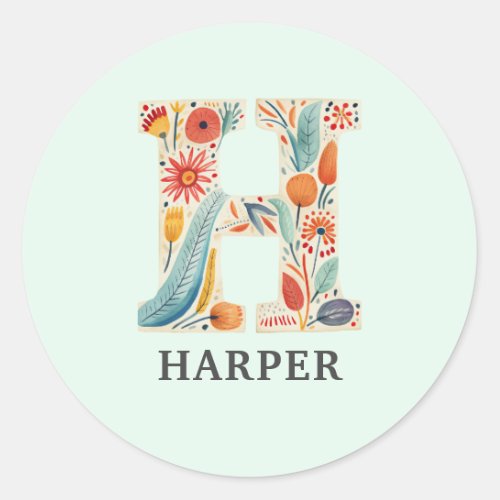 Elegant Floral Nature Letter H Personalized Name Classic Round Sticker