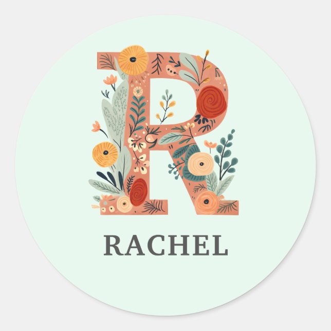Elegant Floral Nature Letter R Personalized Name Classic Round Sticker (Front)