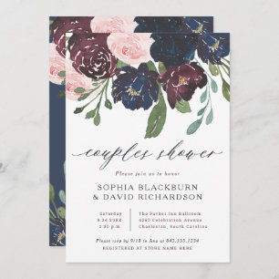 Elegant Floral Navy and Plum Couples Shower Invitation