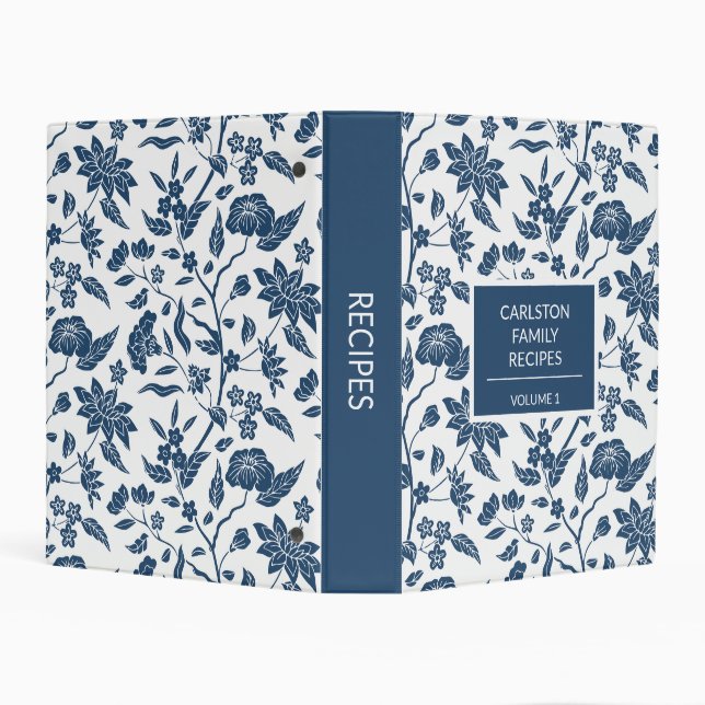 Elegant Floral Navy Blue and Ivory Mini Binder (Background)