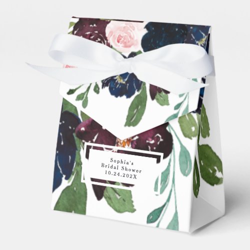 Elegant Floral Navy Blue and Plum  Bridal Shower Favor Boxes