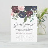 Elegant Floral | Navy Blue and Plum Grad Party Invitation (Standing Front)