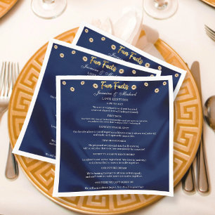 Elegant Floral Navy Blue & Gold Wedding Fun Facts Napkins