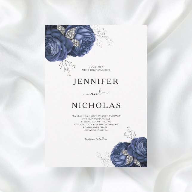 Elegant Floral Navy Blue Peonies Wedding Invitation (Creator Uploaded)