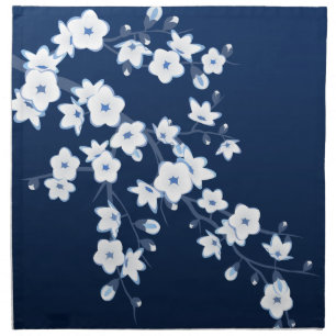 Elegant Floral Navy Blue White Napkin