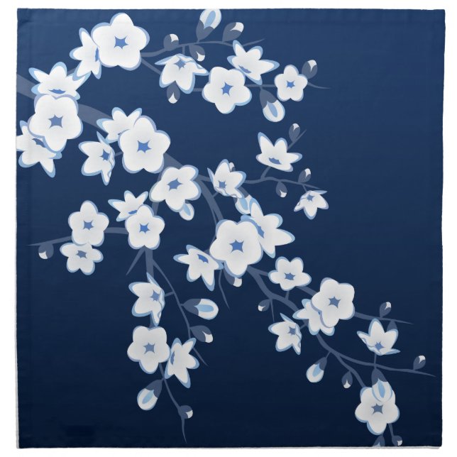 Elegant Floral Navy Blue White Napkin (Front)