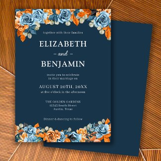 Elegant Floral Navy Rust Dark Terracota Wedding