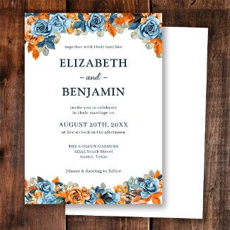 Elegant Floral Navy Rust Dark Terracota Wedding