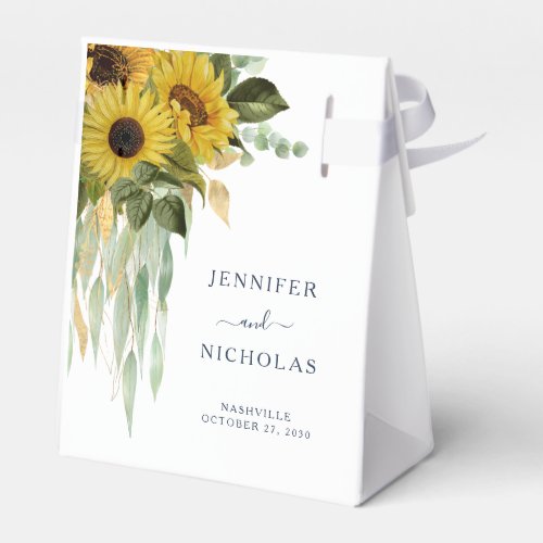 Elegant Floral Navy Sunflowers Wedding Favor Boxes