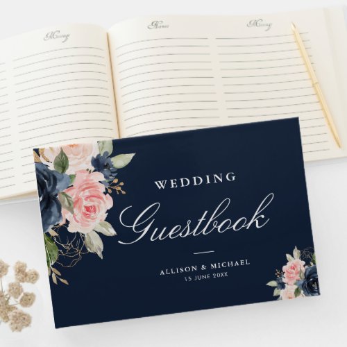 Elegant floral navy wedding guestbook