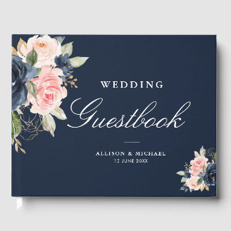 Elegant floral navy wedding guestbook