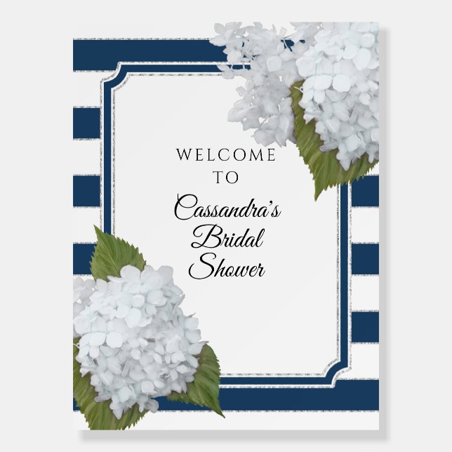 Elegant Floral Navy White Modern Stripe Welcome Foam Board (Front)